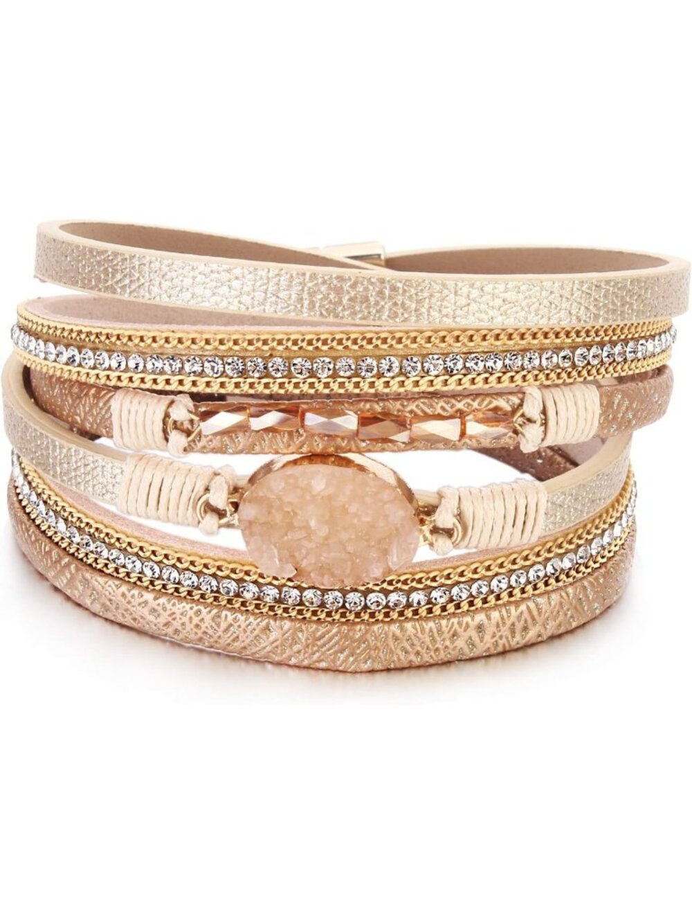 Boho Chunky Leather Wrap Bracelets, Stackable Beaded Western Jewelry Set